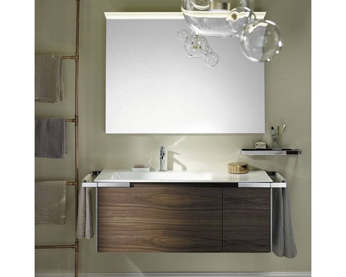 Burgbad Yso Комплект подвесной мебели 128x49x45 см, с прямоугольным керамической раковиной слева, с 2-мя полотенцедержателями, цвет: светло-серый глянцевый/фасада коньячный орех. SFAC111 L K0396 F2321 C0001*1, SEYH110 Burgbad Yso Комплект подвесной мебели 128x49x45 см, с прямоугольным керамической раковиной слева, с 2-мя полотенцедержателями, цвет: светло-серый глянцевый/фасада коньячный орех. SFAC111 L K0396 F2321 C0001*1, SEYH110