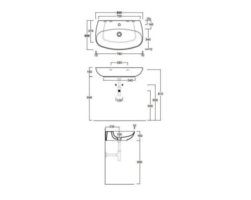 SIMAS Vignoni Раковина 80х50 см см, 1 отв., цвет: белый. VI11bi*1,  F89