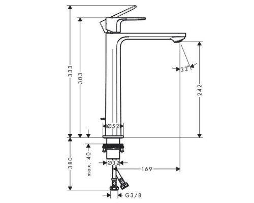 Hansgrohe Rebris S Смеситель для раковины, высокий, 1 отв., с донным клапаном, цвет: хром. 72580000 Hansgrohe Rebris S Смеситель для раковины, высокий, 1 отв., с донным клапаном, цвет: хром. 72580000
