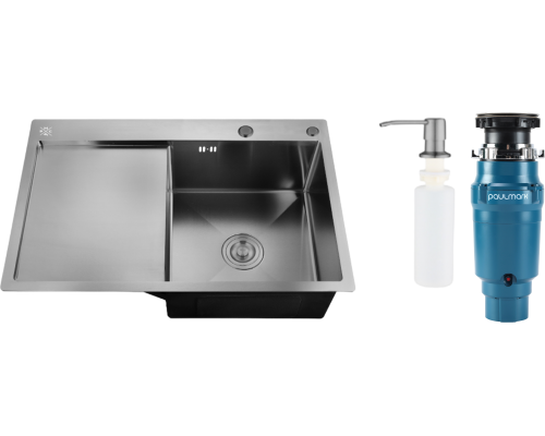 Комплект Мойка кухонная РМС MRK-7851BL-R c дозатором, графит + Измельчитель Paulmark Intenso I-400