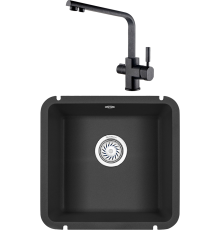Комплект Мойка кухонная Granula 3801, черный + Смеситель Kaiser Decor 40144-2 черный мрамор