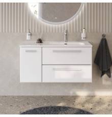 Тумба с раковиной Cezares Eco Cer-N 100 R, bianco lucido, раковина Duet 100 R, ручки сатин
