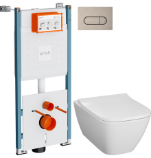 Комплект Унитаз подвесной Geberit Smyle Square 500.683.01.1 + Инсталляция VitrA V-Fix Core 732-5800-01PV + Кнопка Root Round 740-2295 никель