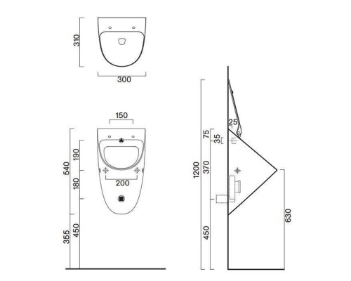 Catalano Писсуар 54x30см Rimless, без отв. под крышку, цвет: белый матовый. 0932540021