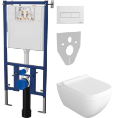 Комплект Унитаз подвесной VitrA Shift 7742B003-0075 белый глянцевый + Крышка DIWO Шифт 0405 с микролифтом + Инсталляция 4501 + Кнопка 7320 белая