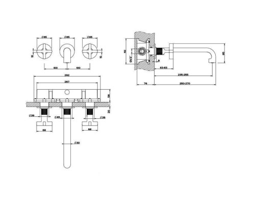Gessi Inciso Смеситель для раковины, встраиваемый, излив 25.5см., (внешние части), цвет: gold brushed CCP. 58192#087