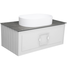 Тумба с раковиной La Fenice Cubo 90 подвесная, bianco, ручка белая, столешница черный мрамор, раковина матовая белая