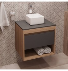 Тумба с раковиной Teymi Ritta 55, дуб эврика, матовый графит, раковина Helmi Mini 24