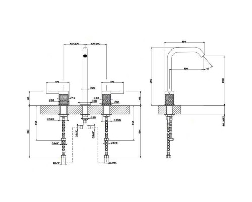 Gessi Intreccio Смеситель для раковины на 3 отверстия, без донного клапана, цвет: шлифованная сталь. 54111#239