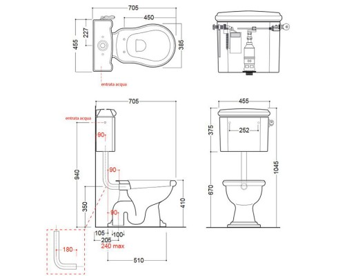 Kerasan Retro Унитаз 72х38.5см., приставной, с низким бачком, слив в пол, цвет: черный глянцевый/хром. 751390,  760390,  101004 nero,  108204 nero,  757190