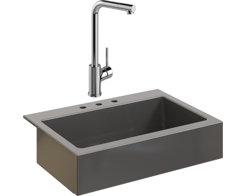 Комплект Мойка кухонная Domaci Сиена 50186-112 с 3 отверстиями, антрацит + Смеситель Ливорно WFD05002K