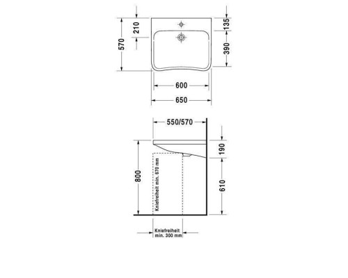 Duravit DuraStyle Раковина 65х57 см, 1 отв., медицинская, без перелива, цвет: белый. 2330650000
