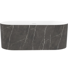 Акриловая ванна Wellsee Chalice Perfection 165x75 см, отдельностоящая, матовый черный мрамор, глянцевая белая, овальная, на ножках, со сливом-переливом, с донным клапаном