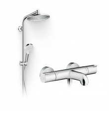 Душевой комплект Термостат Hansgrohe Ecostat 1001 CL ВМ 13201000 для ванны с душем + Стойка Crometta S 240 1jet Showerpipe Rеno 27270000 EcoSmart