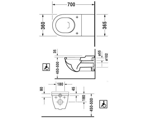 Duravit Starck 3 Унитаз 70х45х36см., подвесной, для инвалидов на колясках, цвет: белый. 2203090000