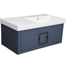 Тумба с раковиной La Fenice Cubo 90 R синяя, ручка черная