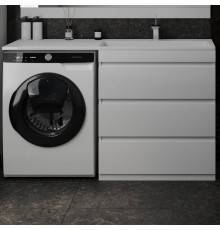Тумба с раковиной Style Line Даллас 140 R люкс, белая + Смеситель для раковины Kludi Pure Solid 342920575