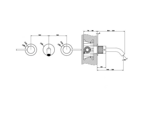 Gessi Intreccio Встраиваемый смеситель для раковины на 3 отверстия с изливом, без донного клапана. внешняя часть, цвет: шлифованная сталь. 54192#239