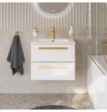Тумба с раковиной Cezares Eco Cer-N 60, bianco lucido, раковина Duet 60, ручки сатиновое золото
