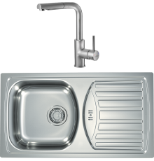 Комплект Мойка кухонная Alveus Basic 150 сталь + Смеситель Siros 1132901 брашированная сталь