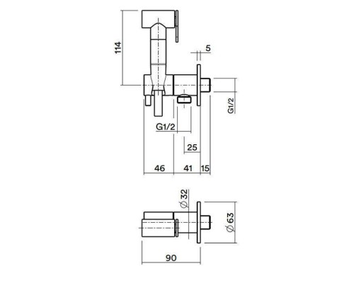 QuadroDesign Source Гигиенический душ, настенный, с запорным вентилем, цвет: brushed stainless steel. ID026AS