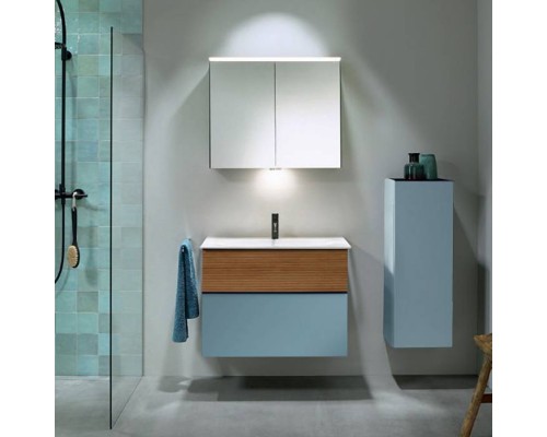 Burgbad Fiumo Комплект подвесной мебели 82х49х61см, с раковиной на 1 отв., ручки черные матовые, цвет: Tectona Dekor Zimt / Eisblau Softmatt. SFXN082F3957FOT52G0200C0001*1