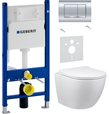 Комплект Унитаз подвесной Vincea Globo VT1-14 + Шумоизоляция Geberit 156.050.00.1 + Инсталляция Duofix Delta 458.163.21.1 с кнопкой смыва, хром
