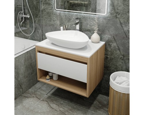 Тумба с раковиной Teymi Ritta 75, дуб эврика, матовая белая, раковина Ellie 60