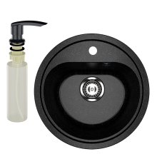 Мойка кухонная Ulgran U-700 308 черная + дозатор U-02 черный