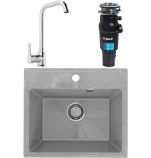 Комплект Мойка кухонная Practik PR-M 490-003 светло-серая + Смеситель MEGA Ege MG-PL10 хром + Измельчитель Bort Titan 7000
