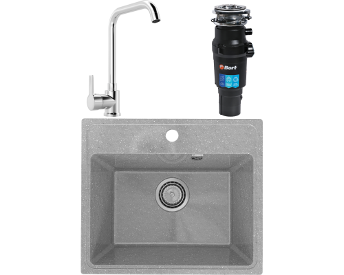 Комплект Мойка кухонная Practik PR-M 490-003 светло-серая + Смеситель MEGA Ege MG-PL10 хром + Измельчитель Bort Titan 7000