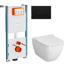 Комплект Унитаз подвесной VitrA Shift 7742B003-0075 белая глянцевая + Крышка Integra Square 810-003-009 быстросъемная, с микролифтом + Инсталляция V-Fix Core 732-5800-01PV + Кнопка Root Round 740-2211 черная матовая