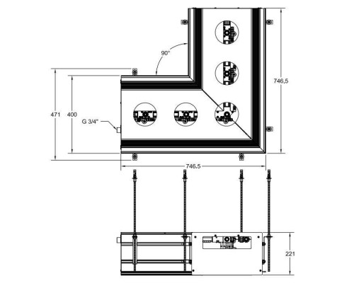 Gessi Binario Профиль угловой 740х740 мм, для 5 модулей, установка Easy-Fix, цвет: Black XL. 61151#299