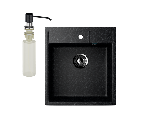 Мойка кухонная Ulgran U-406 308 черная + дозатор U-01 черный