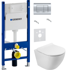 Комплект Унитаз подвесной BelBagno Sfera-r BB046CH-TOR безободковый + Крышка Piano BB2111SC с микролифтом + Инсталляция Geberit Duofix Delta 458.163.21.1 с кнопкой смыва, хром + Шумоизоляция 156.050.00.1