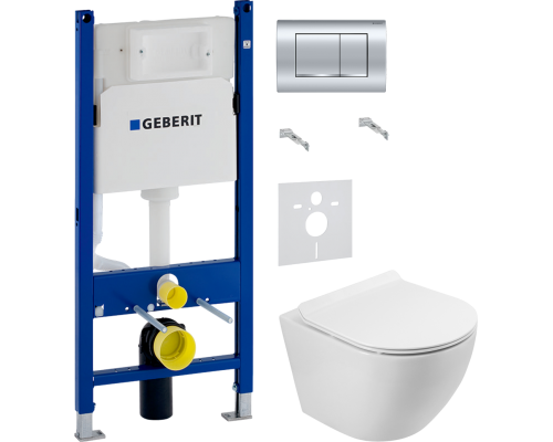 Комплект Унитаз подвесной BelBagno Sfera-r BB046CH-TOR безободковый + Крышка Piano BB2111SC с микролифтом + Инсталляция Geberit Duofix Delta 458.163.21.1 с кнопкой смыва, хром + Шумоизоляция 156.050.00.1
