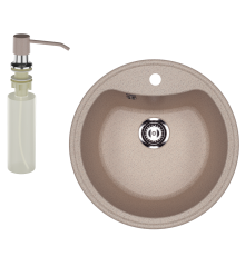 Мойка кухонная Ulgran U-601 302 песочная + дозатор U-01 песочный