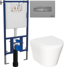Комплект Унитаз подвесной Ceramicanova Forma CN3011 с микролифтом + Инсталляция DIWO 4501 + Кнопка 7321 хром матовый