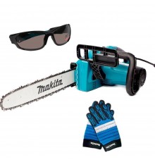 Пила цепная электрическая Makita UC4041A + Перчатки L Механик + Очки защитные с пластик. чехлом