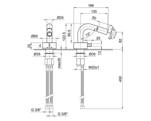 Fantini AF/21 Смеситель для биде, 1 отв., излив: 13 см, цвет: Matt Gun Metal PVD. 27 P5 A008WF