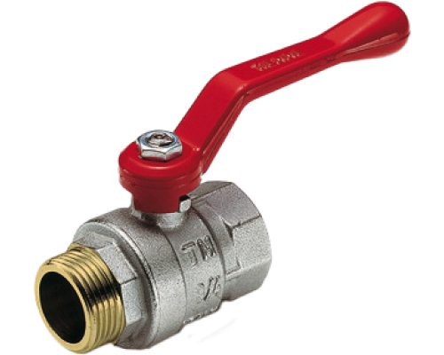 Шаровой кран Tiemme MISTRAL резьба Н/В 3/4  с алюминиевой ручкой-рычагом красного цвета. 2360019