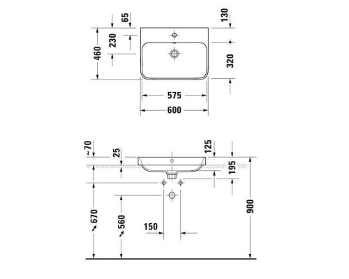 Duravit Happy D.2 Plus Раковина 60х46 см, 1 отв., с переливом, цвет: Anthracite matt/белый. 2360606100