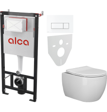 Комплект Унитаз подвесной Ceramicanova Play CN3001 с микролифтом, безободковый + Инсталляция AlcaPlast AM101/1120-4:1 RU M570-0001 кнопка смыва белая