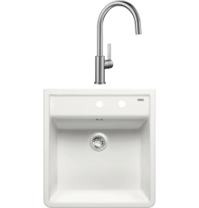 Комплект Мойка кухонная Blanco Panor 514501 белая глянцевая, два отверстия + Смеситель Candor 523120