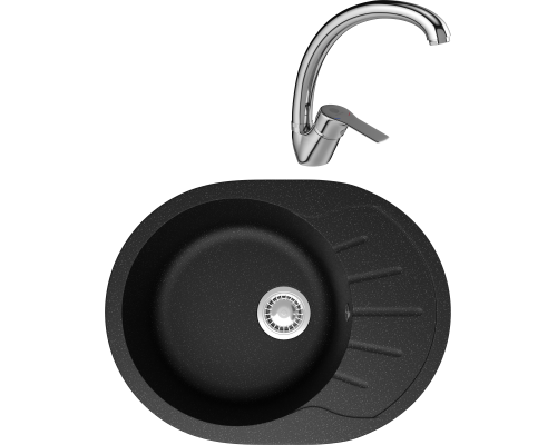 Комплект Мойка кухонная Domaci Болонья М-10-002 черная + Смеситель Равенна