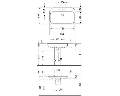 DURAVIT Happy D.2 Раковина 80х52.5 см, 1 отв, со слив-переливом, цвет: белый. 2316800000