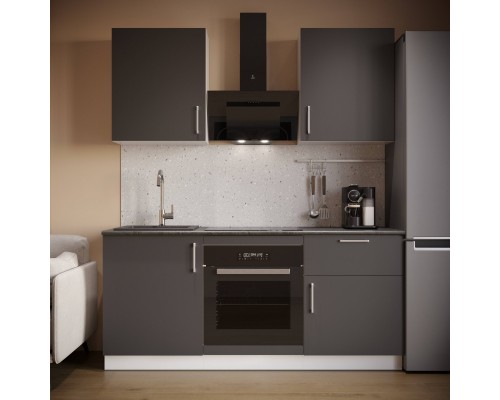 Кухонный гарнитур Domaci Болонья 180 см, фасад графит, ручка хром, столешница луна KUH-767490