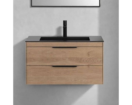 Тумба с раковиной Vincea Chiara 2D 80, 2 ящика, натуральный дуб, с черной раковиной