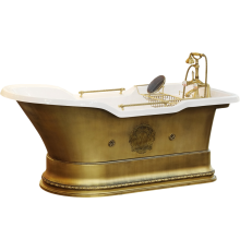 Ванна из искусственного камня Migliore Impero 26173 180x85 см, отдельностоящая, со сливом-переливом, с ручками, с подиумом, бронза, фурнитура бронза
