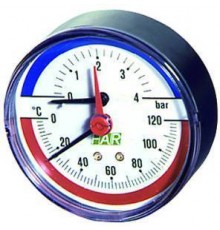 Термоманометры Термоманометр 1/2, торцевое соединение, 0-10 бар, 0...120°С, ф80 мм FAR FA 2550P10 12